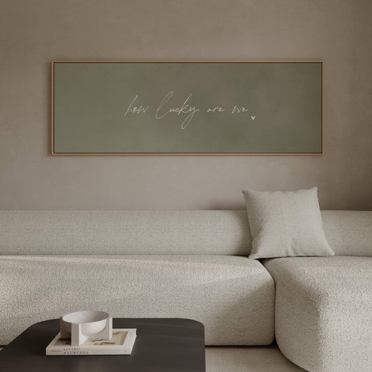 How Lucky Are We Framed Canvas - Olive / Panoramic - AureousHome