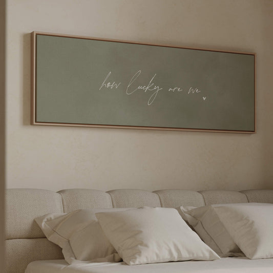 How Lucky Are We Framed Canvas - Olive / Panoramic - AureousHome