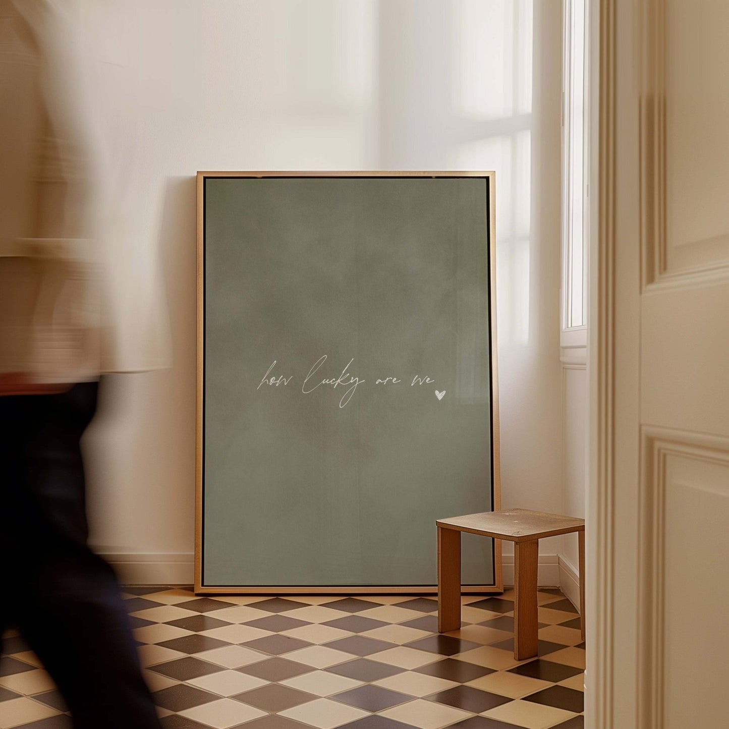 How Lucky Are We Framed Canvas - Olive / White - AureousHome