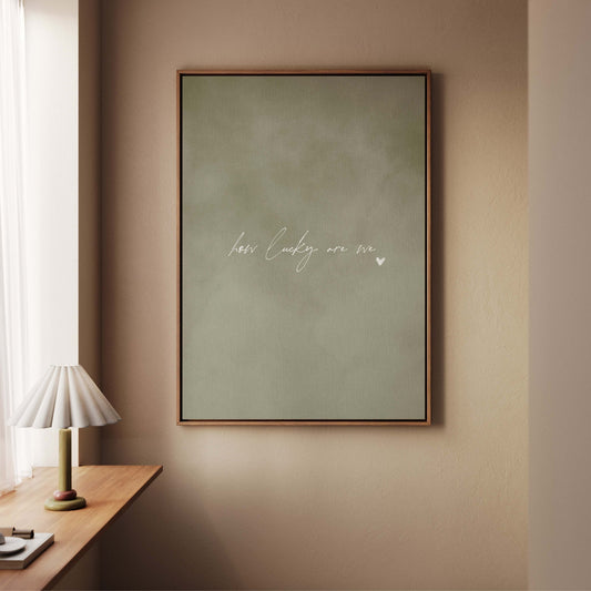 How Lucky Are We Framed Canvas - Olive / White - AureousHome