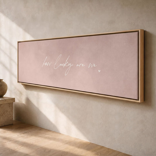 How Lucky Are We Framed Canvas - Pink / Panoramic - AureousHome