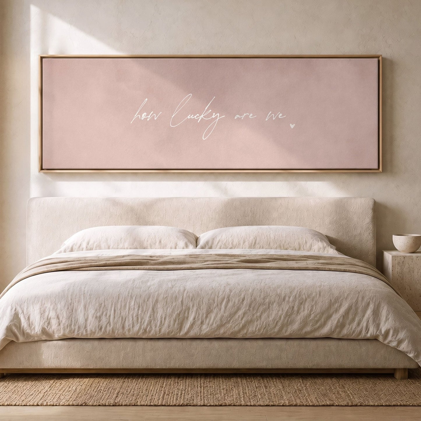 How Lucky Are We Framed Canvas - Pink / Panoramic - AureousHome