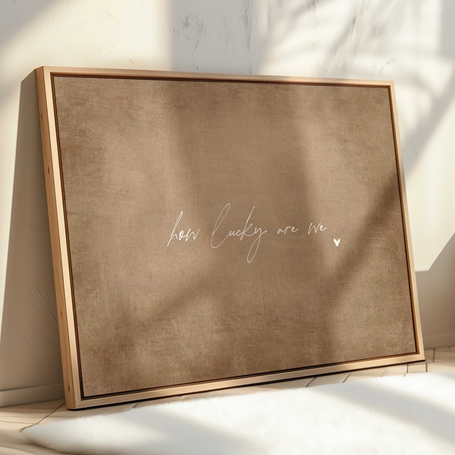 How Lucky Are We Framed Canvas - Tan - AureousHome