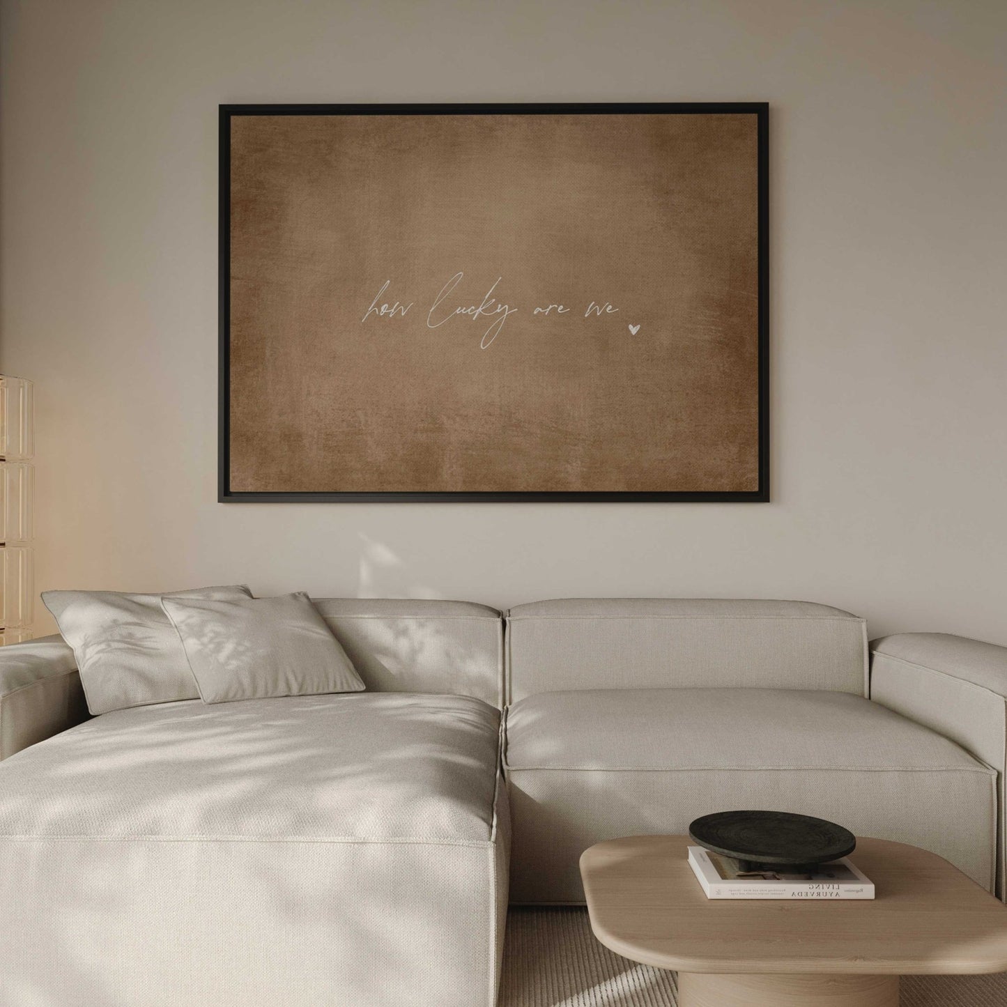 How Lucky Are We Framed Canvas - Tan - AureousHome