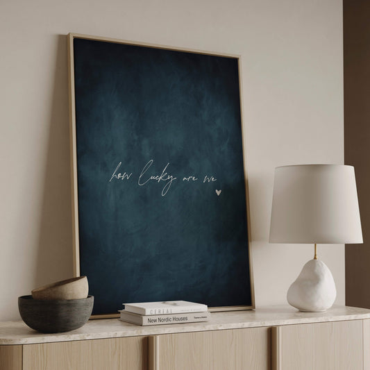How Lucky Are We Framed Canvas - Vintage Blue - AureousHome
