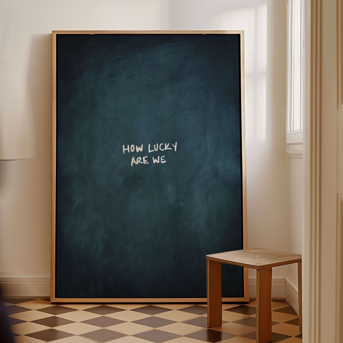 How Lucky Are We Framed Canvas - Vintage Blue - AureousHome