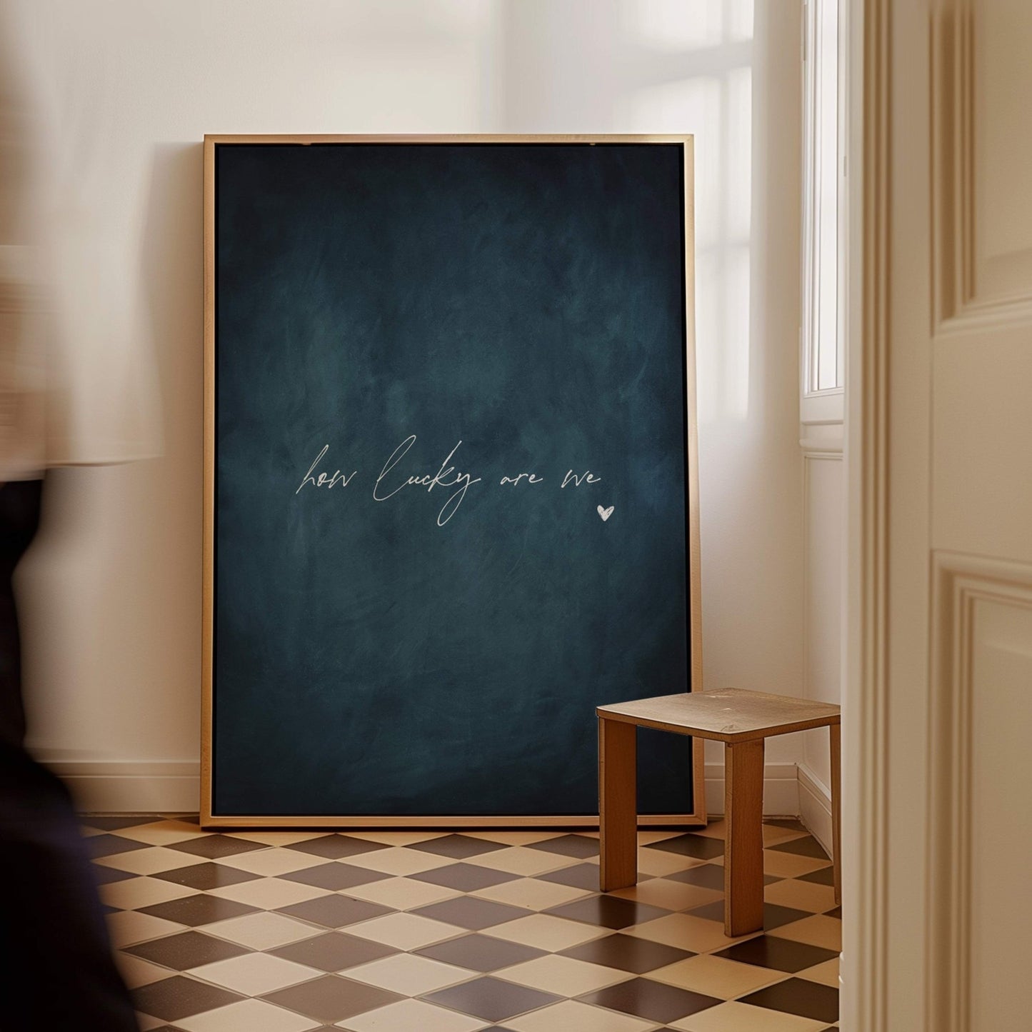 How Lucky Are We Framed Canvas - Vintage Blue - AureousHome