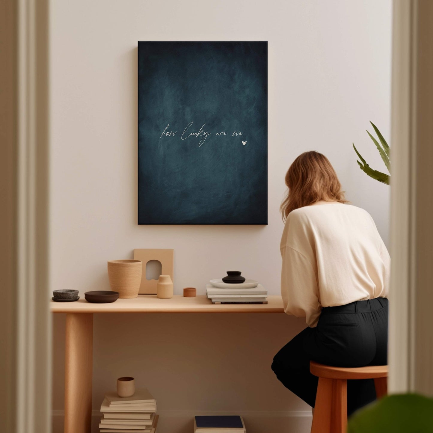 How Lucky Are We Framed Canvas - Vintage Blue - AureousHome