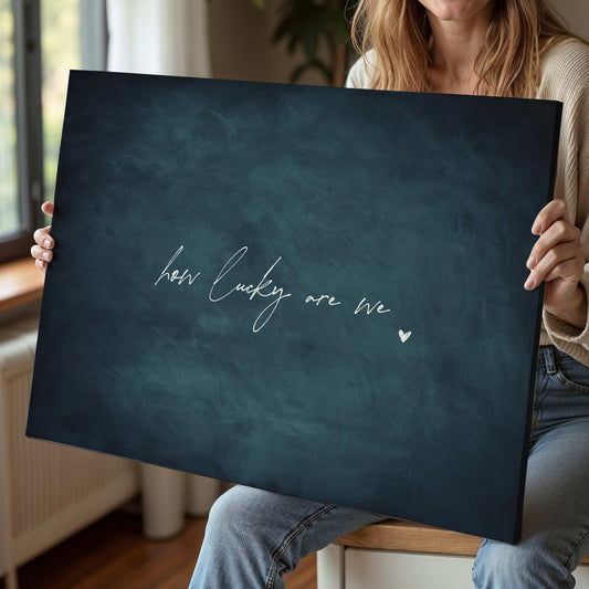 How Lucky Are We Framed Canvas - Vintage Blue / Horizontal - AureousHome