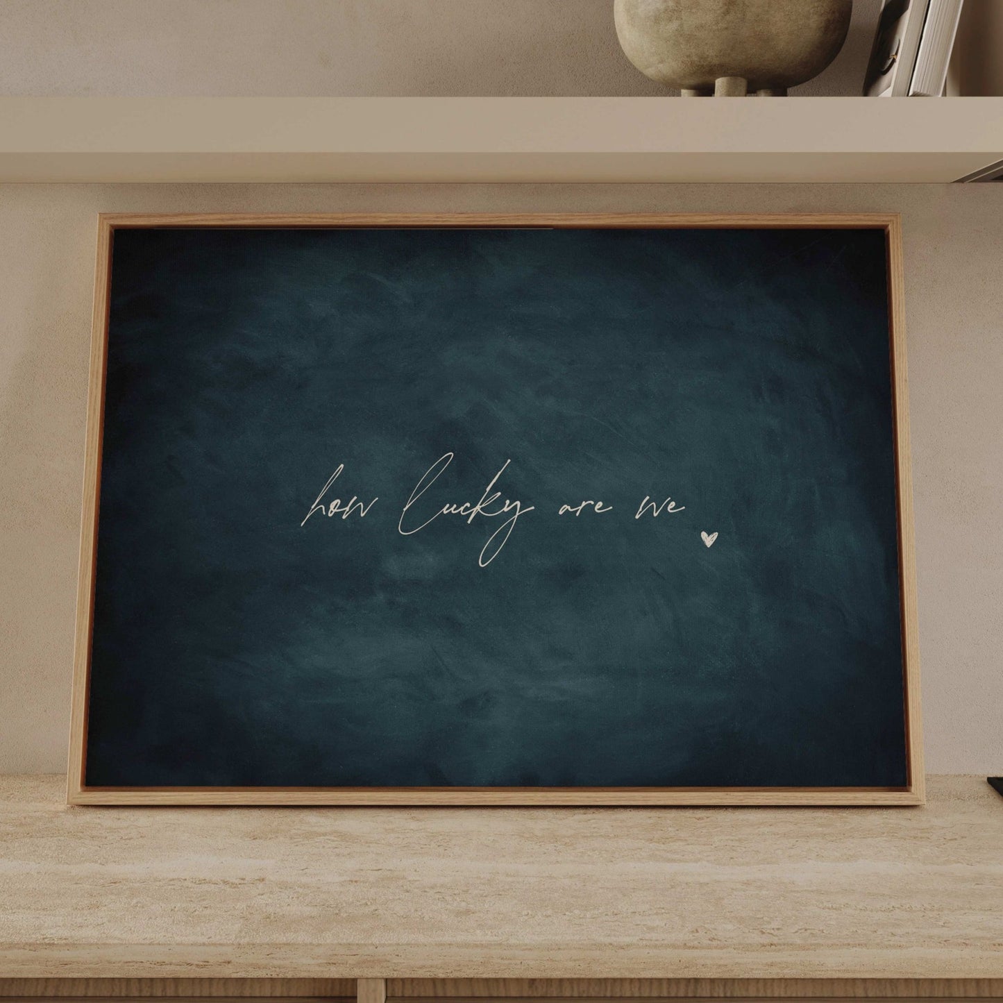 How Lucky Are We Framed Canvas - Vintage Blue / Horizontal - AureousHome