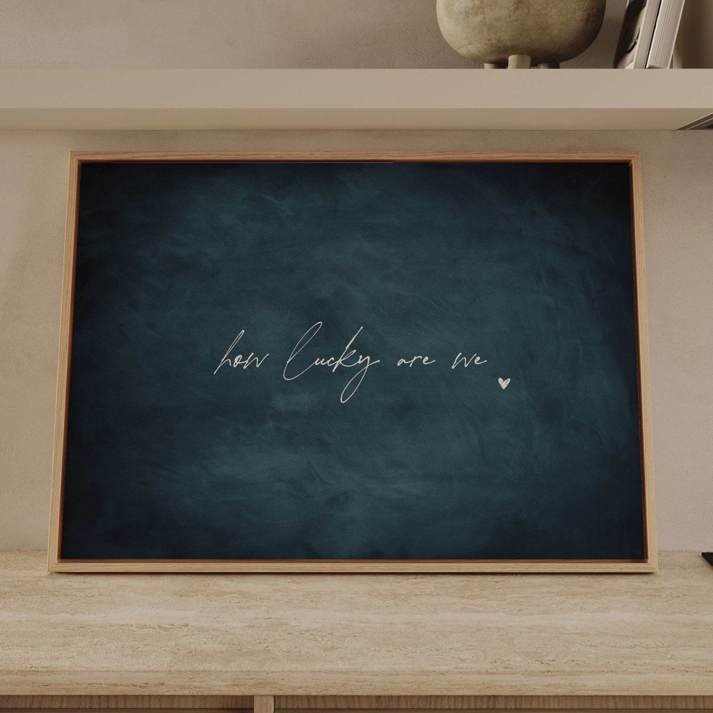 How Lucky Are We Framed Canvas - Vintage Blue / Horizontal - AureousHome