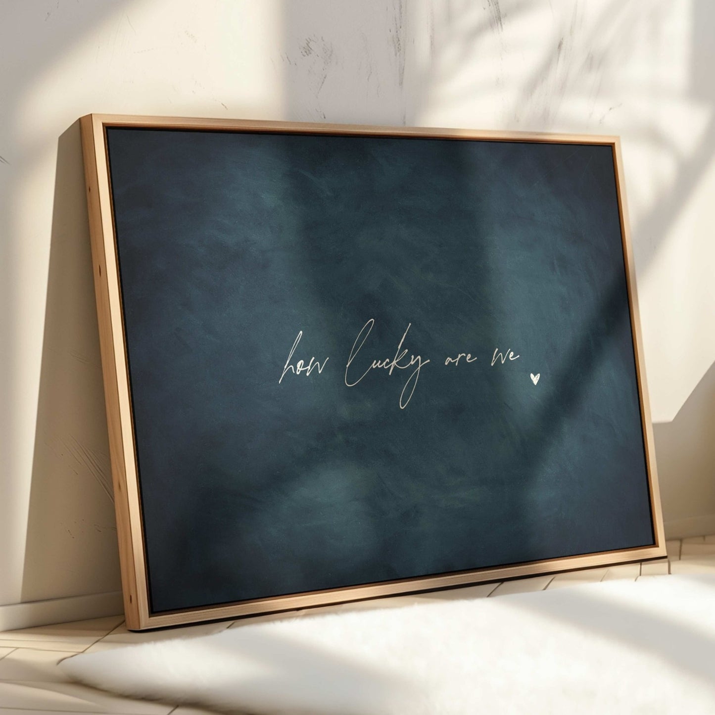 How Lucky Are We Framed Canvas - Vintage Blue / Horizontal - AureousHome