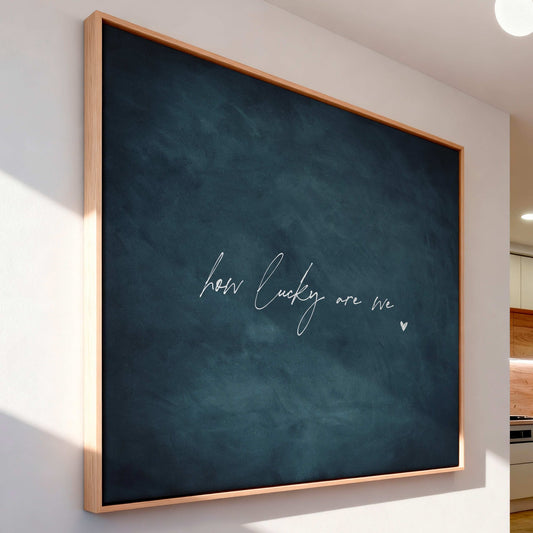 How Lucky Are We Framed Canvas - Vintage Blue / Horizontal - AureousHome