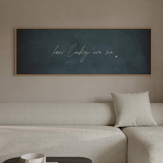 How Lucky Are We Framed Canvas - Vintage Blue / Panoramic - AureousHome
