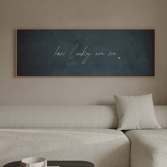 How Lucky Are We Framed Canvas - Vintage Blue / Panoramic - AureousHome
