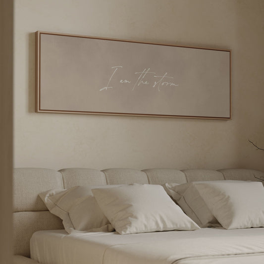 I am the Storm Framed Canvas - Beige / Panoramic - AureousHome