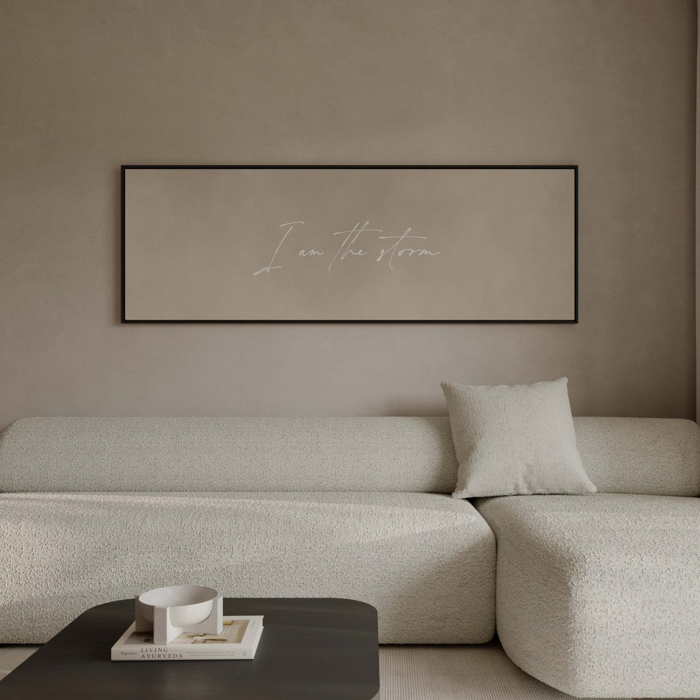 I am the Storm Framed Canvas - Beige / Panoramic - AureousHome