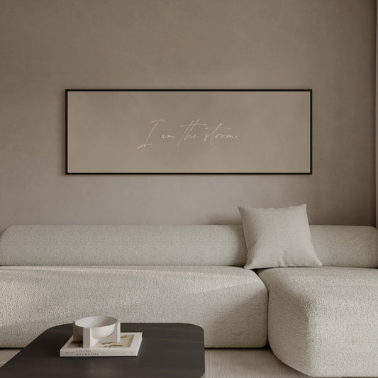 I am the Storm Framed Canvas - Beige / Panoramic - AureousHome