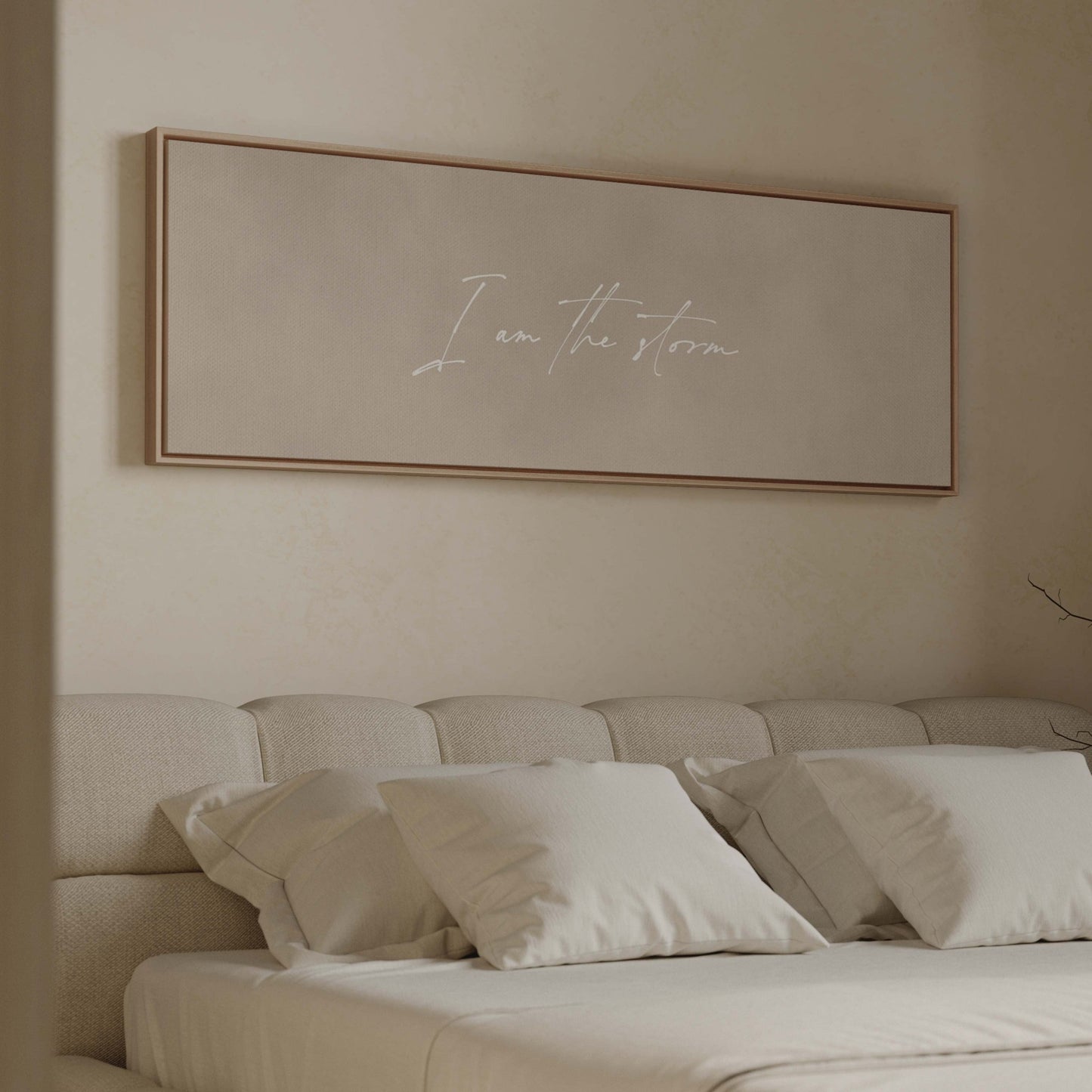 I am the Storm Framed Canvas - Beige / Panoramic - AureousHome