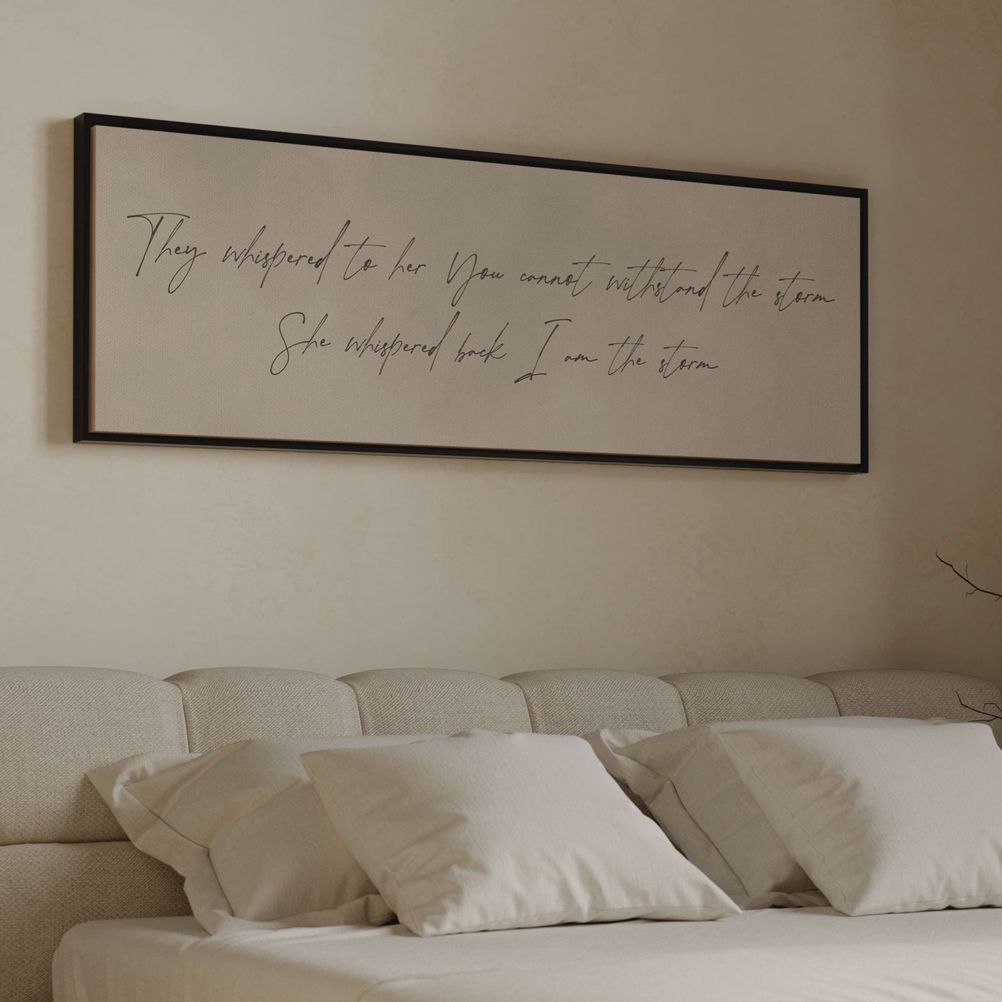 I am the Storm Framed Canvas - Beige / Panoramic - AureousHome