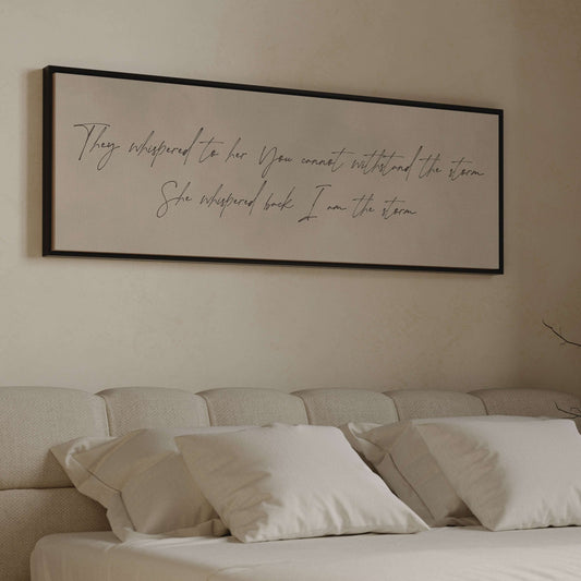 I am the Storm Framed Canvas - Beige / Panoramic - AureousHome