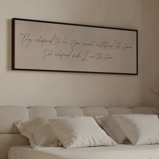 I am the Storm Framed Canvas - Beige / Panoramic - AureousHome