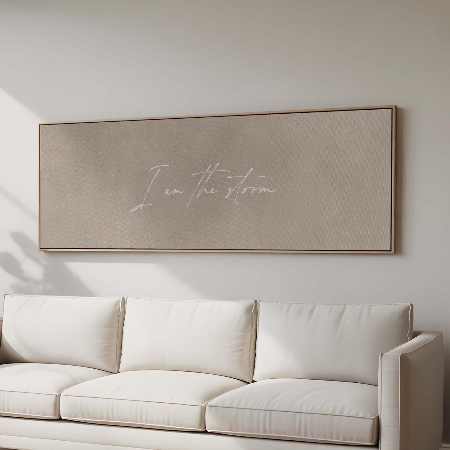 I am the Storm Framed Canvas - Beige / Panoramic - AureousHome