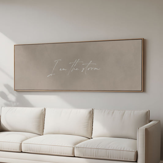 I am the Storm Framed Canvas - Beige / Panoramic - AureousHome