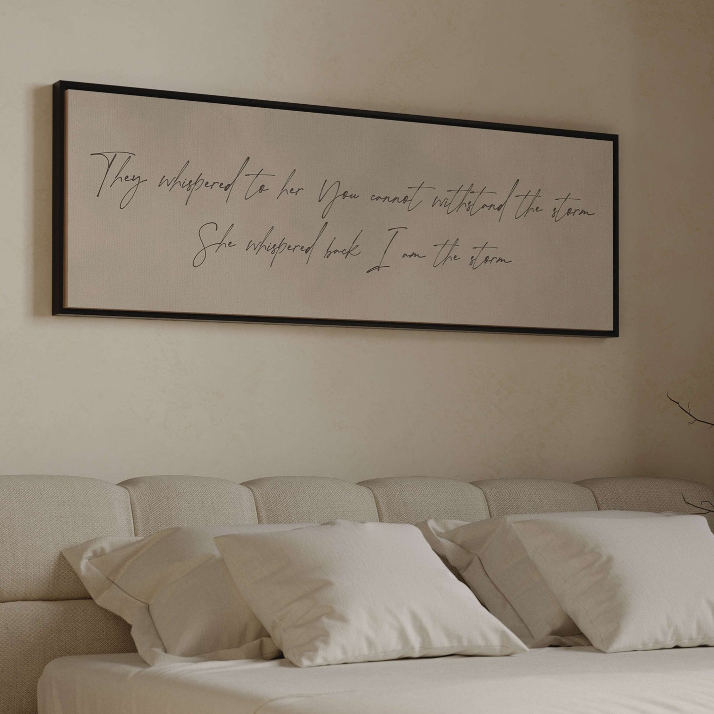 I am the Storm Framed Canvas - Beige / Panoramic - AureousHome