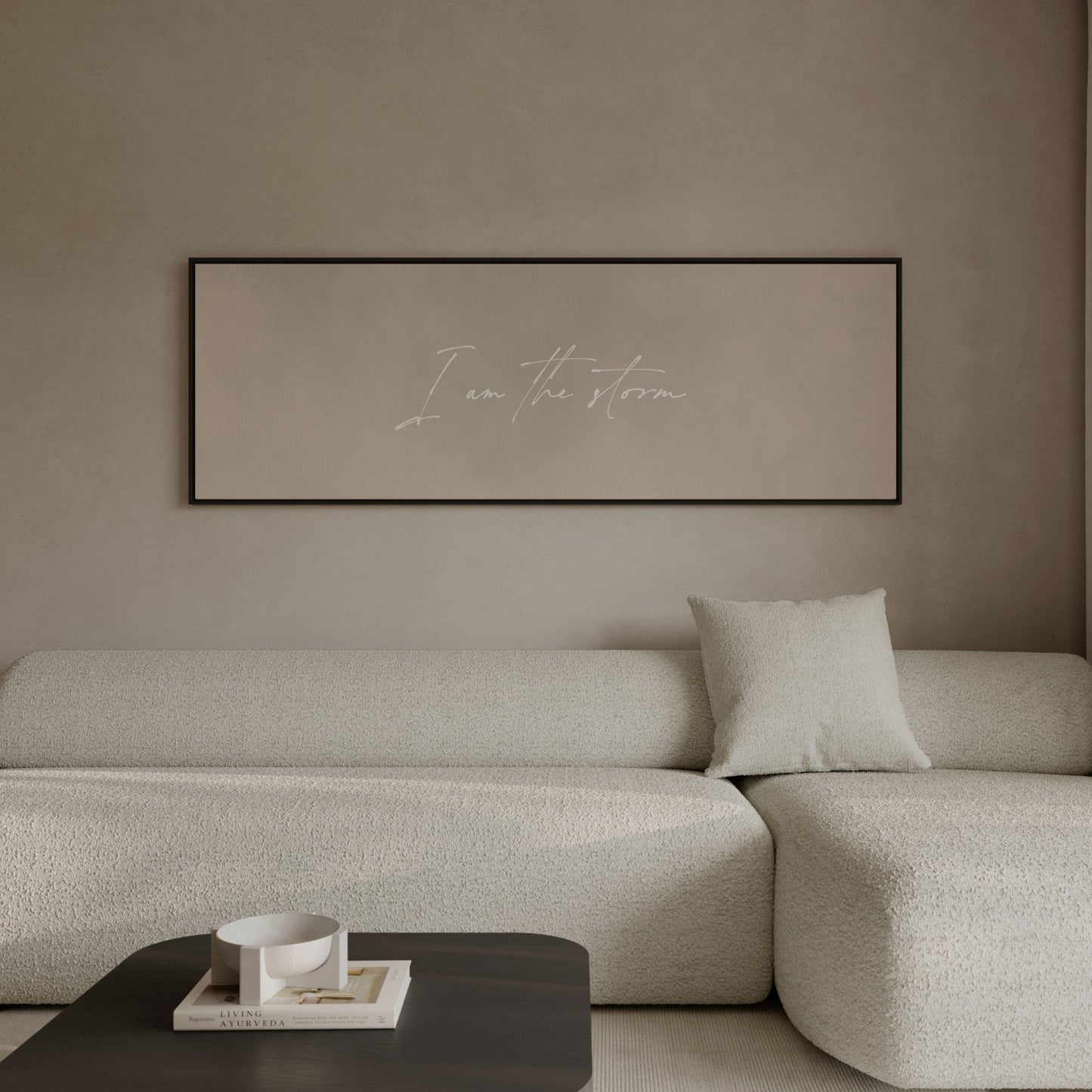 I am the Storm Framed Canvas - Beige / Panoramic - AureousHome