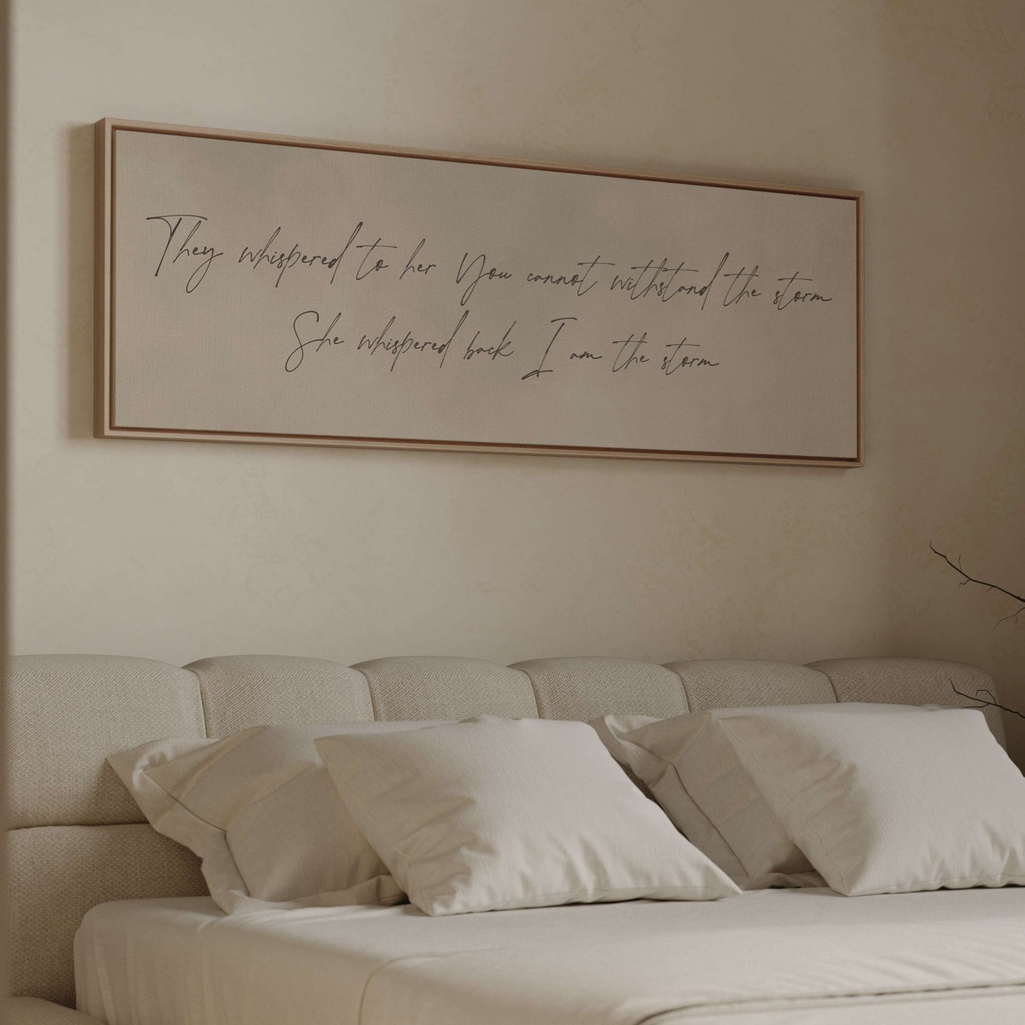I am the Storm Framed Canvas - Beige / Panoramic - AureousHome