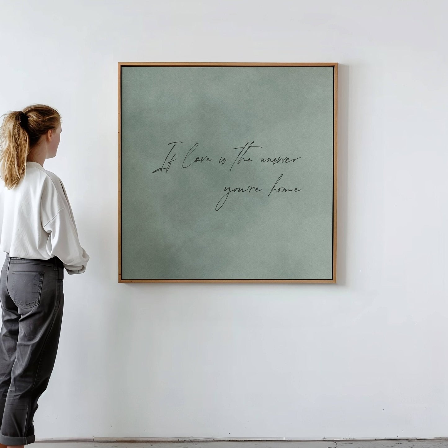 If Love Is The Answer You're Home Square Framed Canvas - Sage - AureousHome