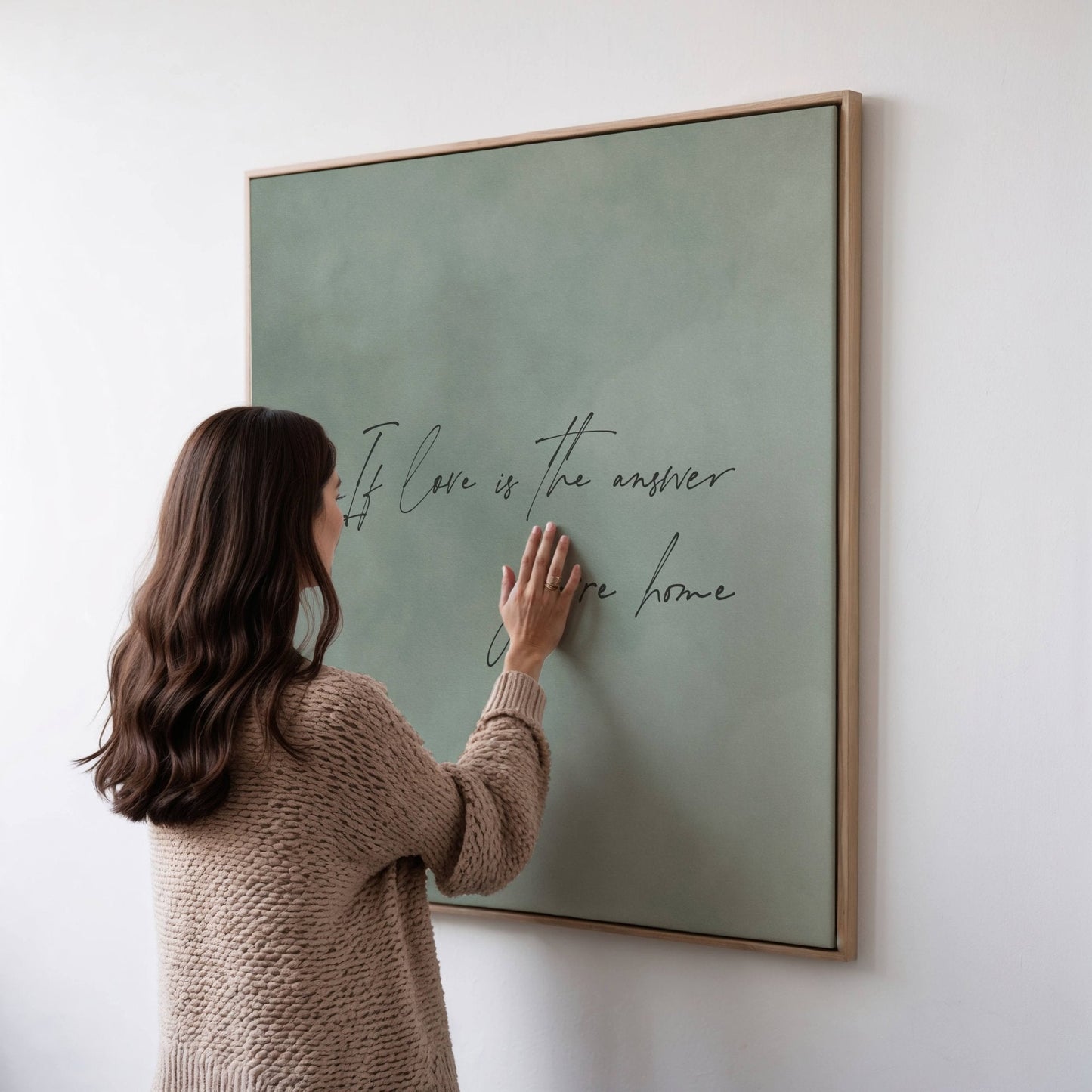 If Love Is The Answer You're Home Square Framed Canvas - Sage - AureousHome
