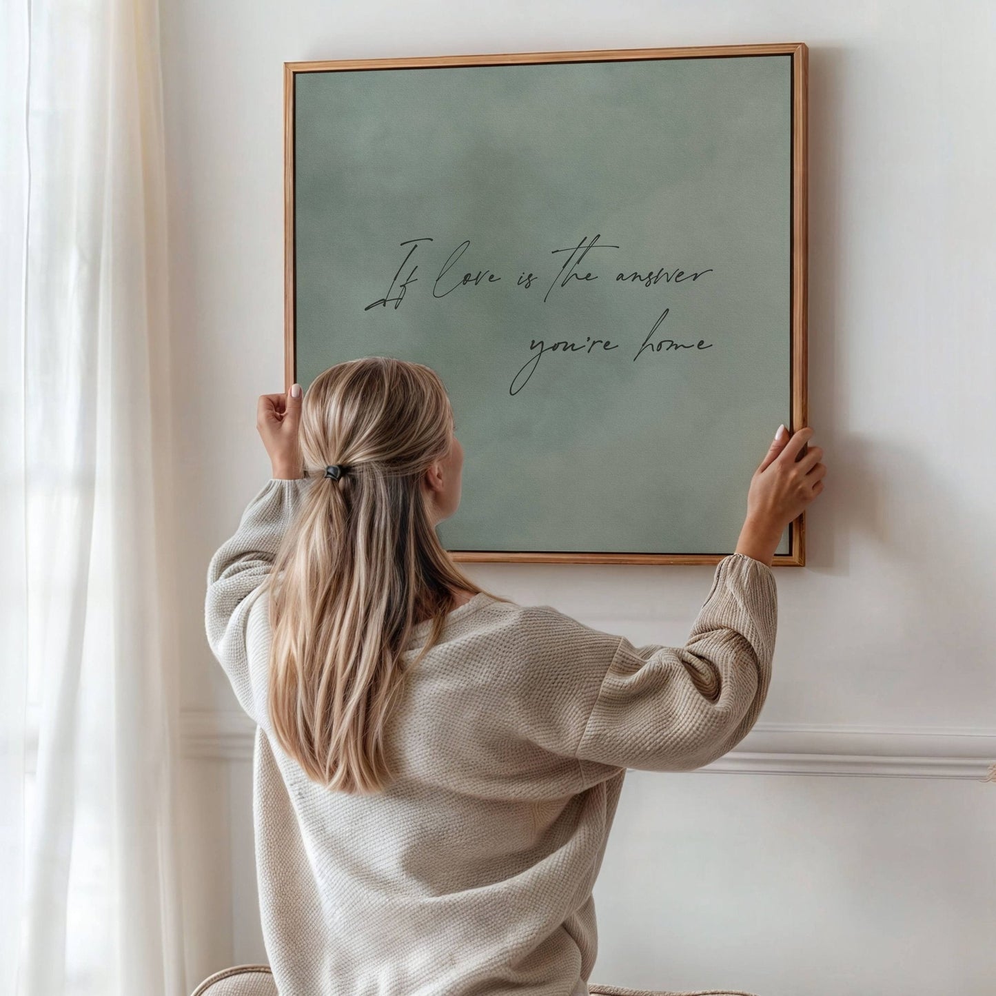 If Love Is The Answer You're Home Square Framed Canvas - Sage - AureousHome