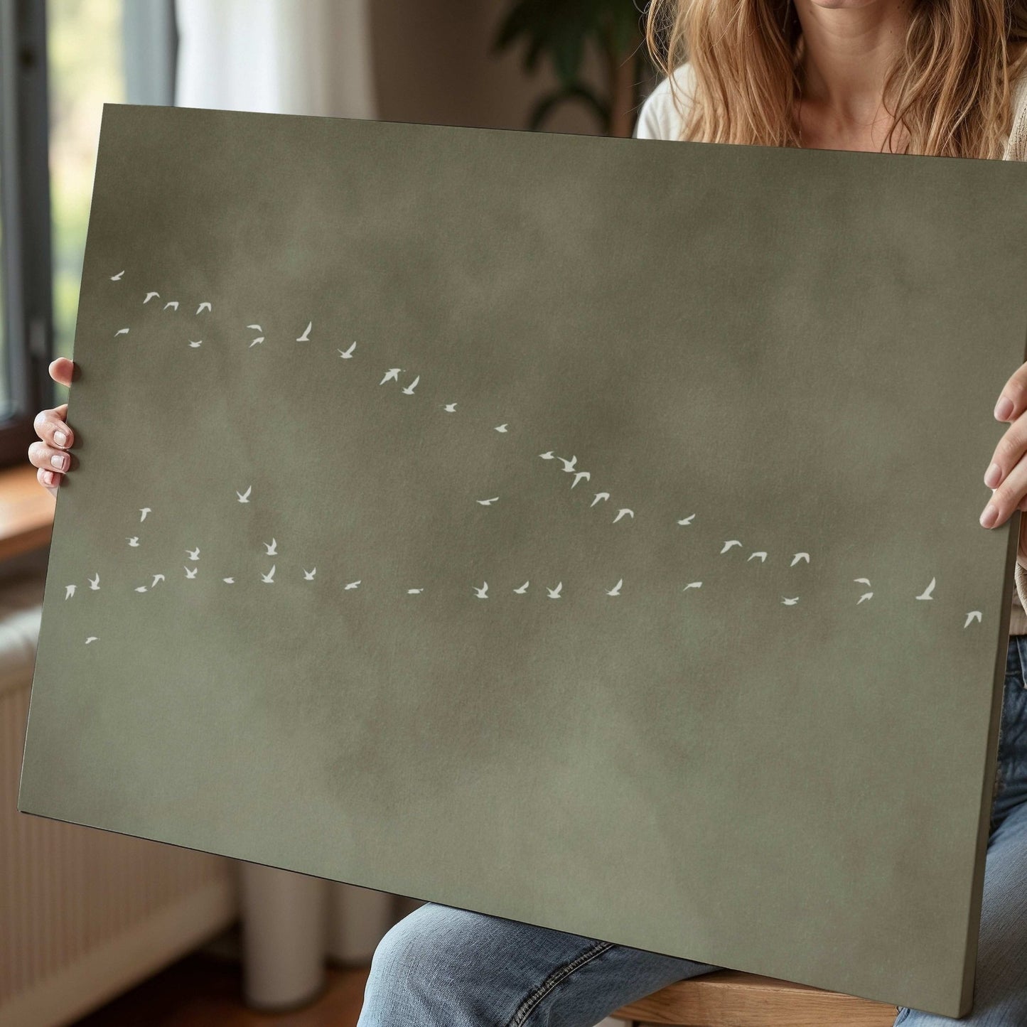 In Motion Framed Canvas - Olive / Horizontal - AureousHome