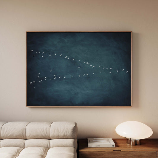In Motion Framed Canvas - Vintage Blue / Horizontal - AureousHome