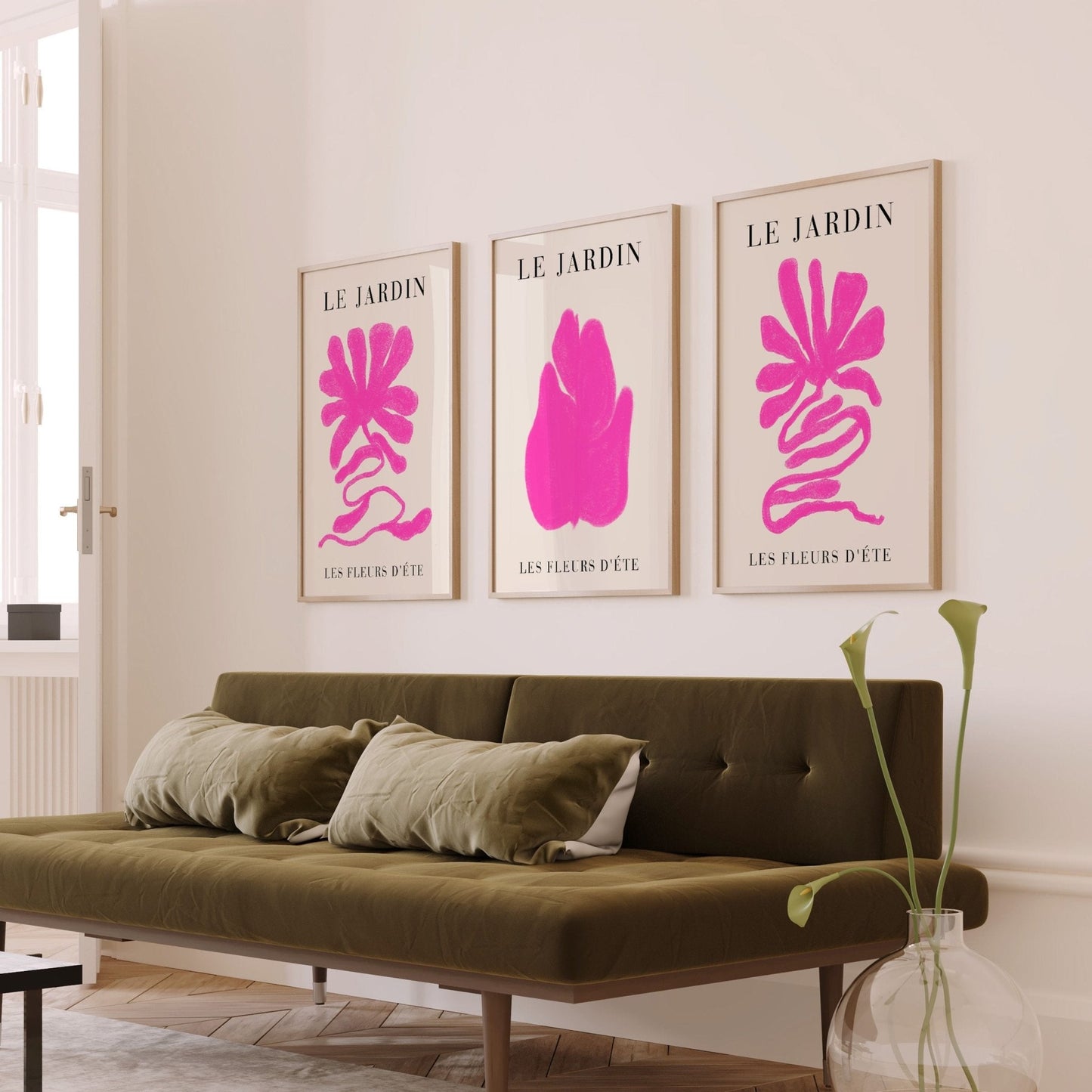 Les Fleurs Trio - Hot Pink - AureousHome