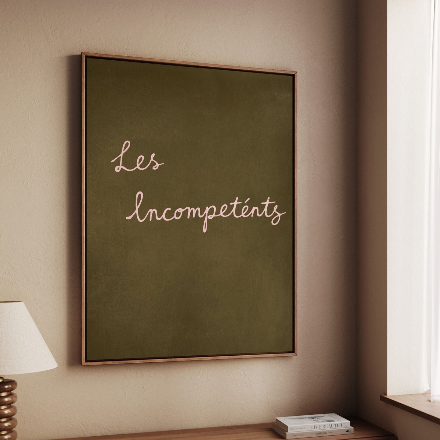 Les Incompeténts Framed Canvas - Olive / Blush - AureousHome