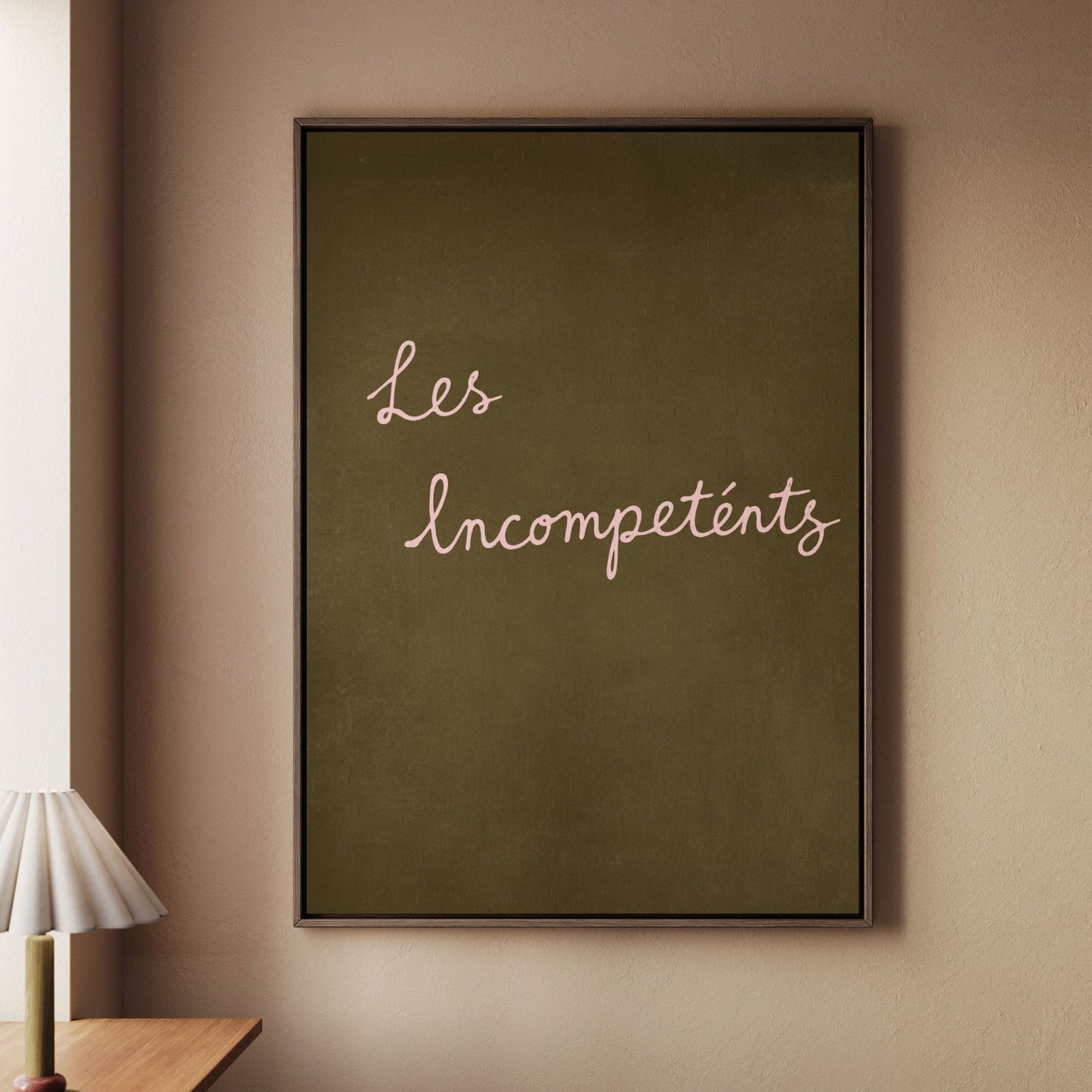Les Incompeténts Framed Canvas - Olive / Blush - AureousHome
