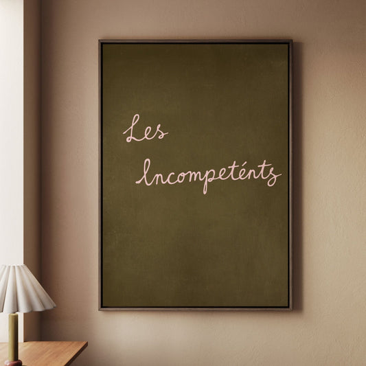 Les Incompeténts Framed Canvas - Olive / Blush - AureousHome
