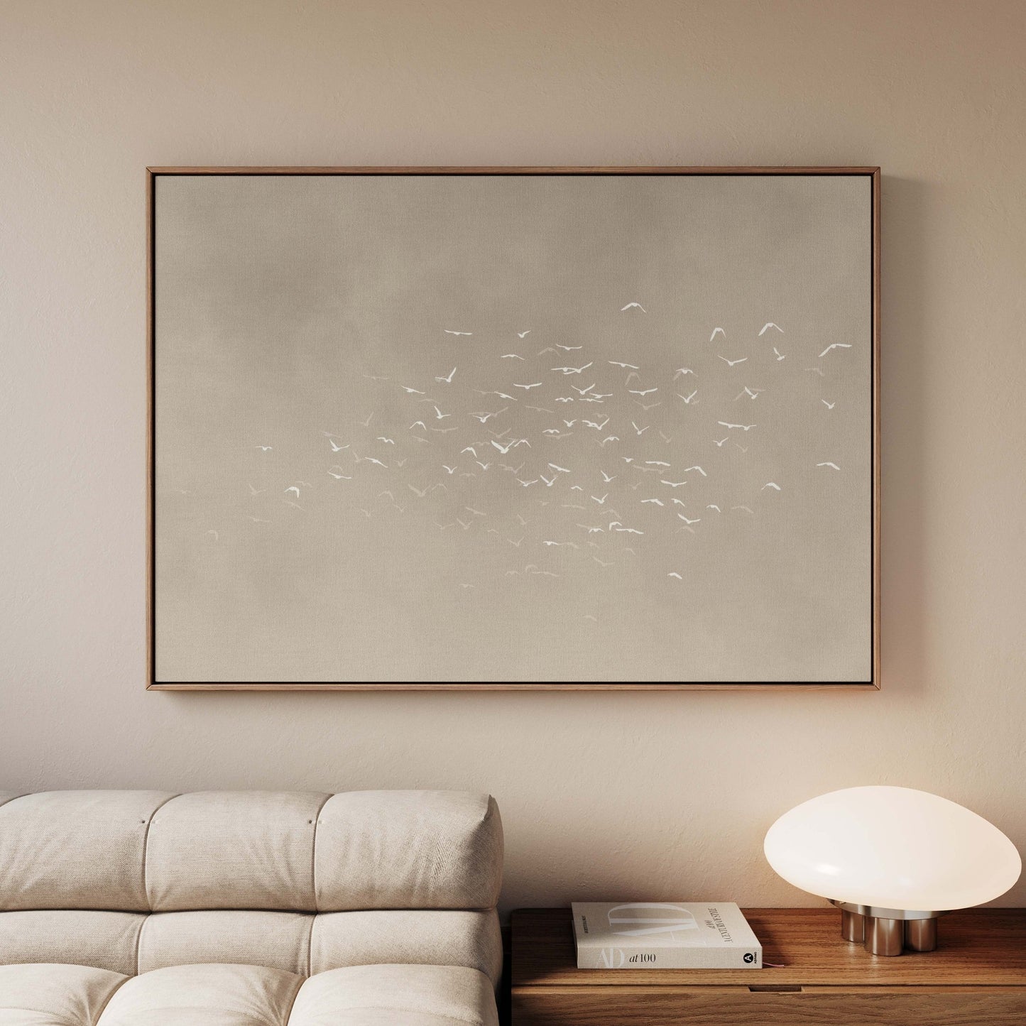 Les Oiseaux Framed Canvas - Beige / Horizontal - AureousHome