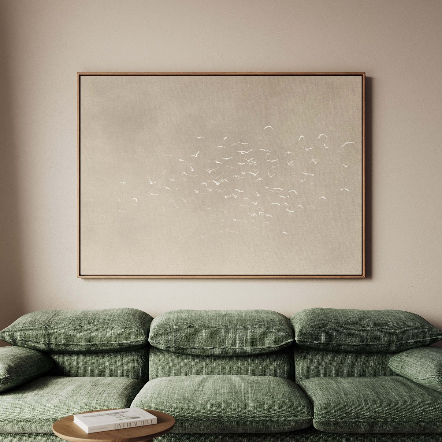 Les Oiseaux Framed Canvas - Beige / Horizontal - AureousHome