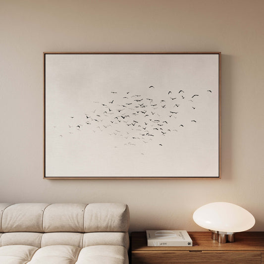 Les Oiseaux Framed Canvas - Neutral / Horizontal - AureousHome