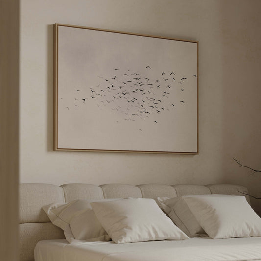 Les Oiseaux Framed Canvas - Neutral / Horizontal - AureousHome