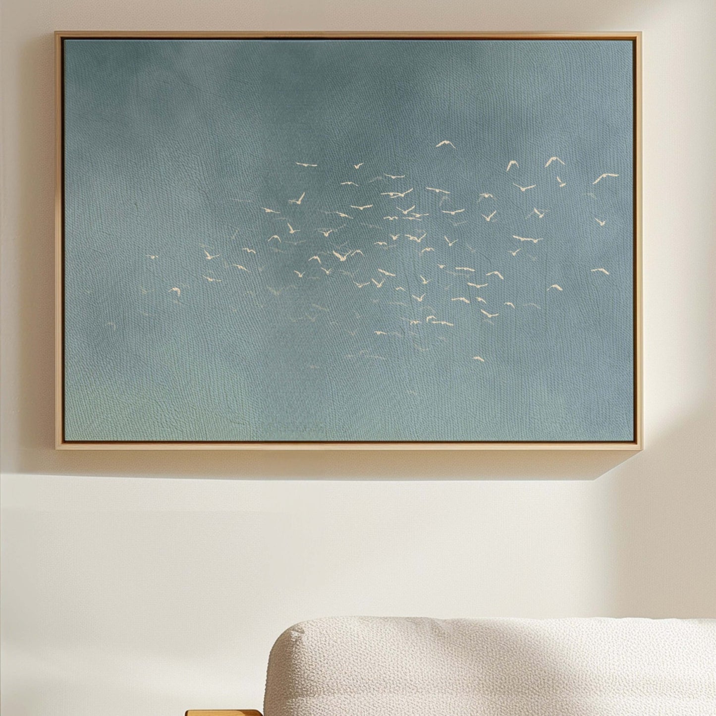 Les Oiseaux Framed Canvas - Sky Blue / Horizontal - AureousHome