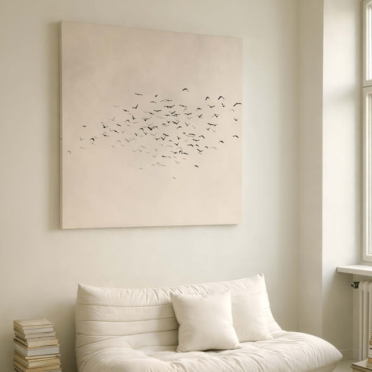 Les Oiseaux Square Framed Canvas - Neutral / Square - AureousHome