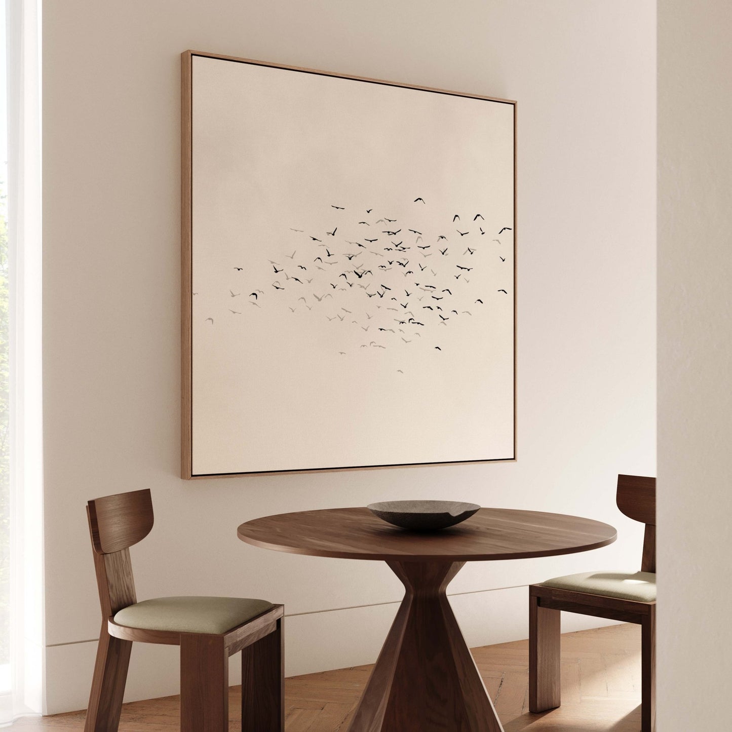 Les Oiseaux Square Framed Canvas - Neutral / Square - AureousHome