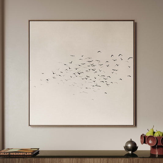 Les Oiseaux Square Framed Canvas - Neutral / Square - AureousHome