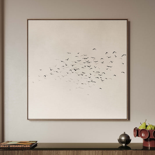 Les Oiseaux Square Framed Canvas - Neutral / Square - AureousHome