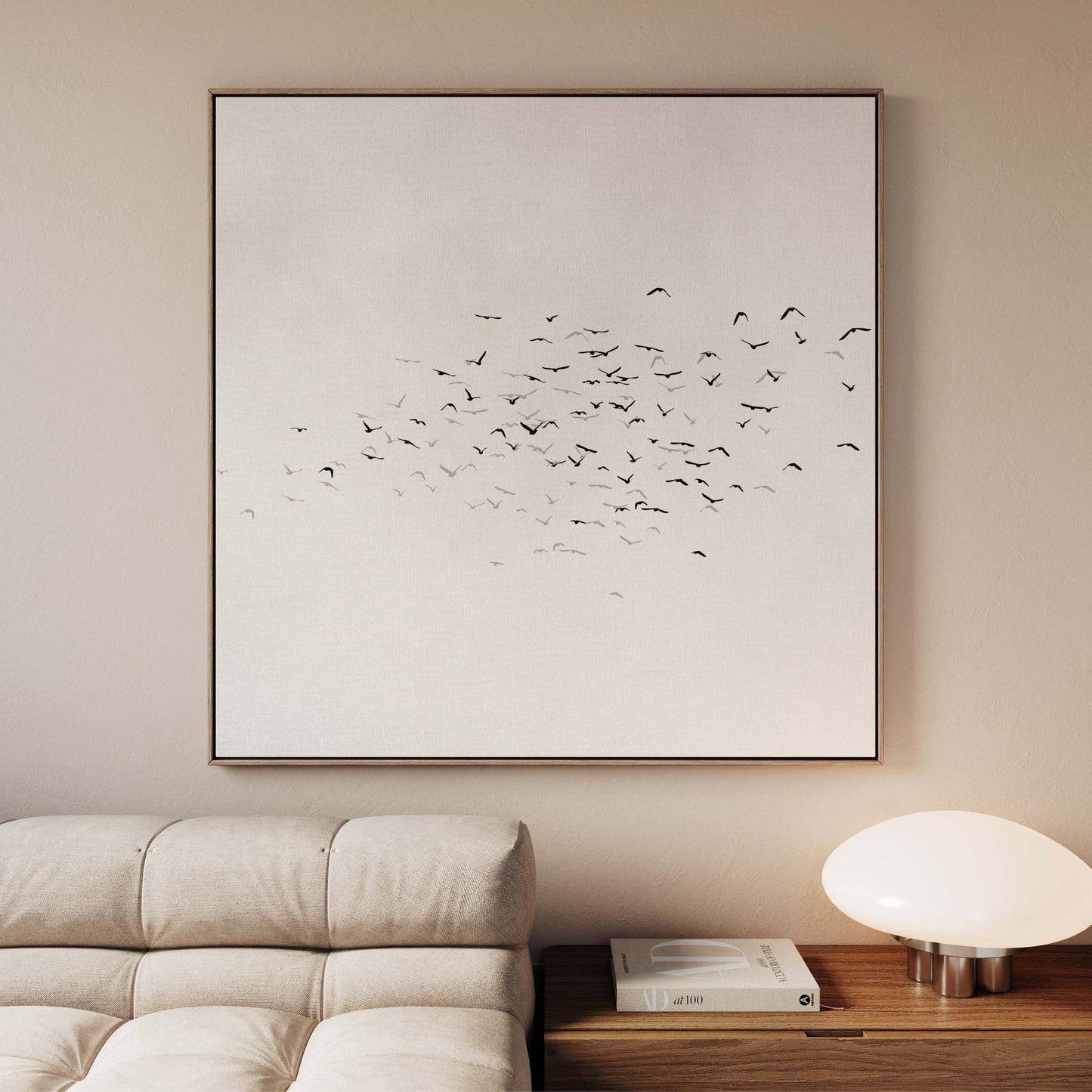 Les Oiseaux Square Framed Canvas - Neutral / Square - AureousHome
